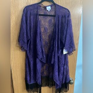 LuLaRoe Monroe purple lace L large cardigan wrap kimono NWT
